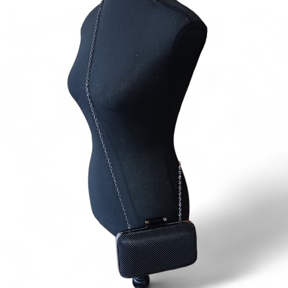 Jessica McClintock Platinum Black Mesh Beaded  Formal Evening Clutch Crossbody - Picture 8 of 10